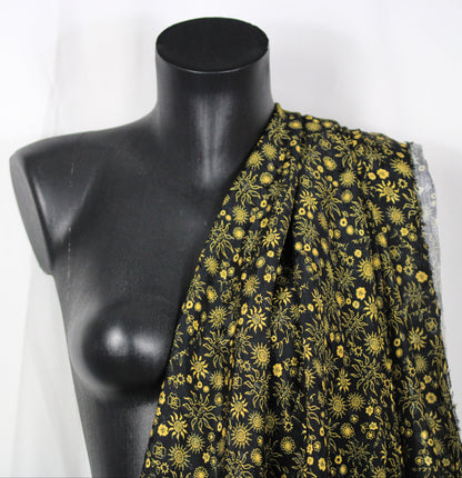 Tissu viscose - imprimé fleuri et soleil  - jaune et noir - photo 4/5 | So Tissus