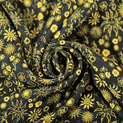 Tissu viscose - imprimé fleuri et soleil  - jaune et noir - photo 1/5 | So Tissus