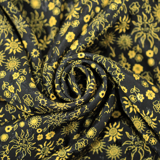 Tissu viscose - imprimé fleuri et soleil  - jaune et noir - photo 1/5 | So Tissus