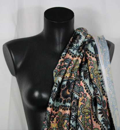 Tissu twill - imprimé frise fleuri - multicolore - ton bleu ciel et rose - photo 4/4 | So Tissus