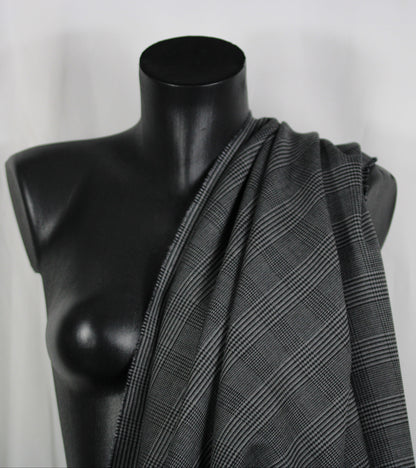 Tissu crêpe de laine stretch  - prince de galles - gris et noir - photo 3/5 | So Tissus