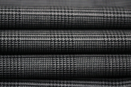 Tissu crêpe de laine stretch  - prince de galles - gris et noir - photo 2/5 | So Tissus