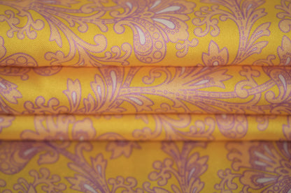 Tissu twill - imprimé fleuri - ton jaune et parme - photo 2/4 | So Tissus