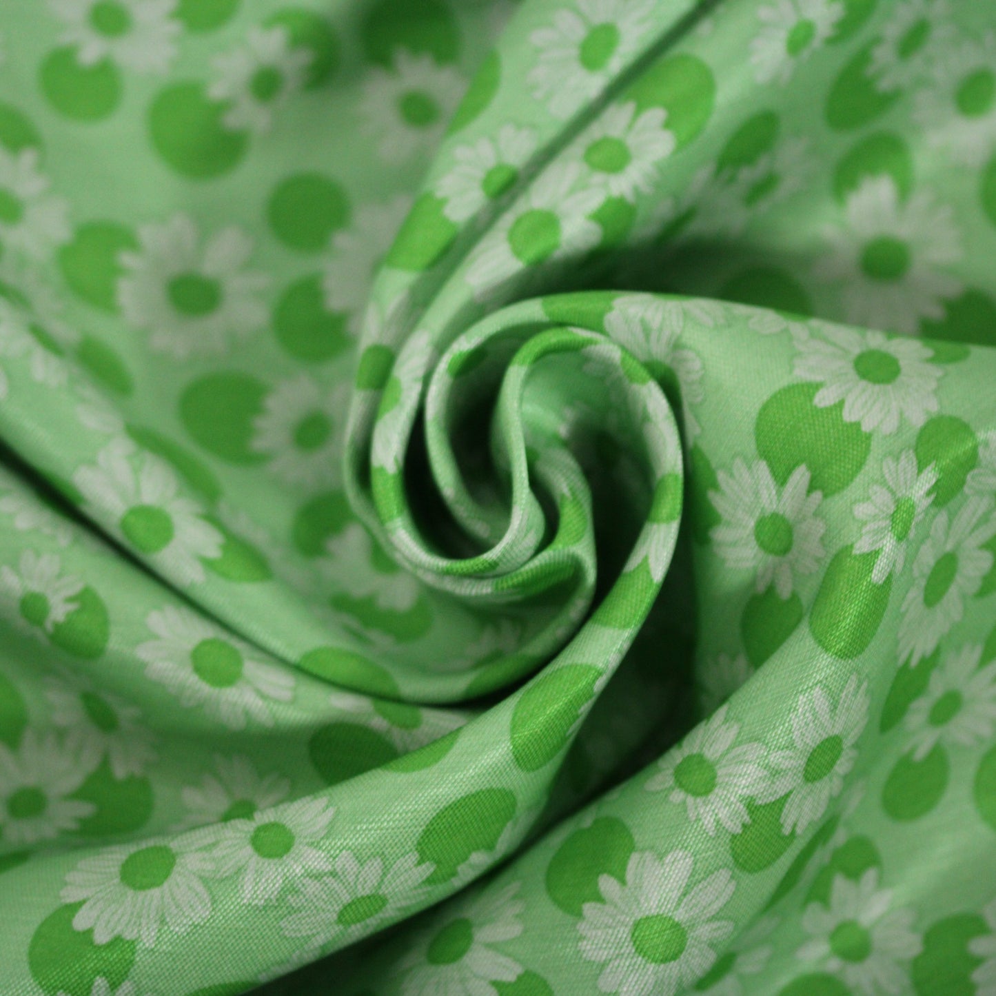 Tissu soie - imprimé marguerite - ton vert pomme - photo 1/4 | So Tissus