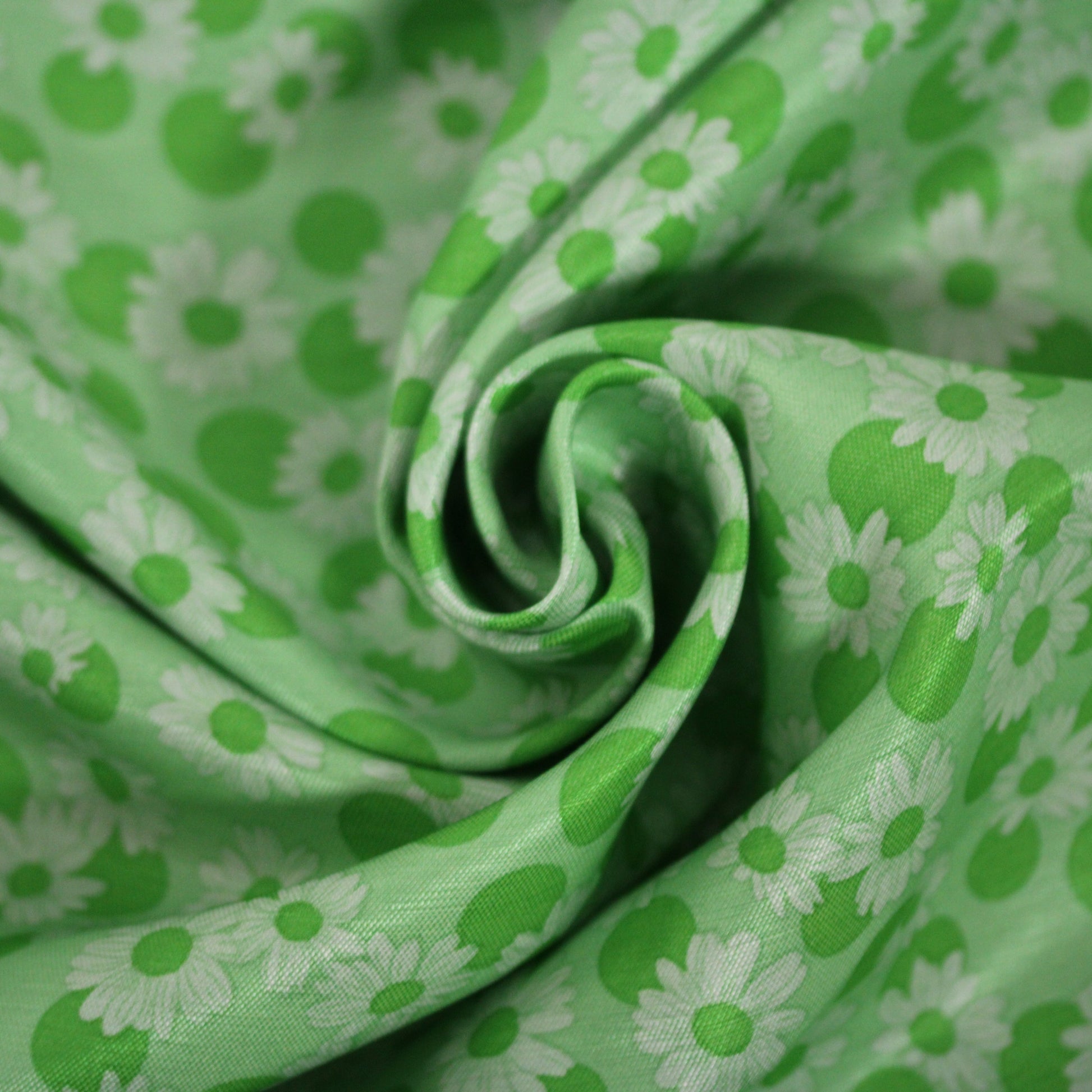 Tissu soie - imprimé marguerite - ton vert pomme - photo 1/4 | So Tissus