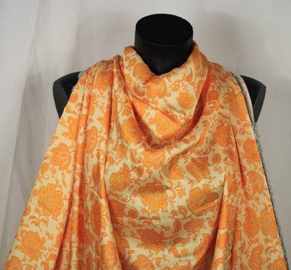 Tissu twill - imprimé fleuri - ton jaune pale et orange - photo 4/5 | So Tissus