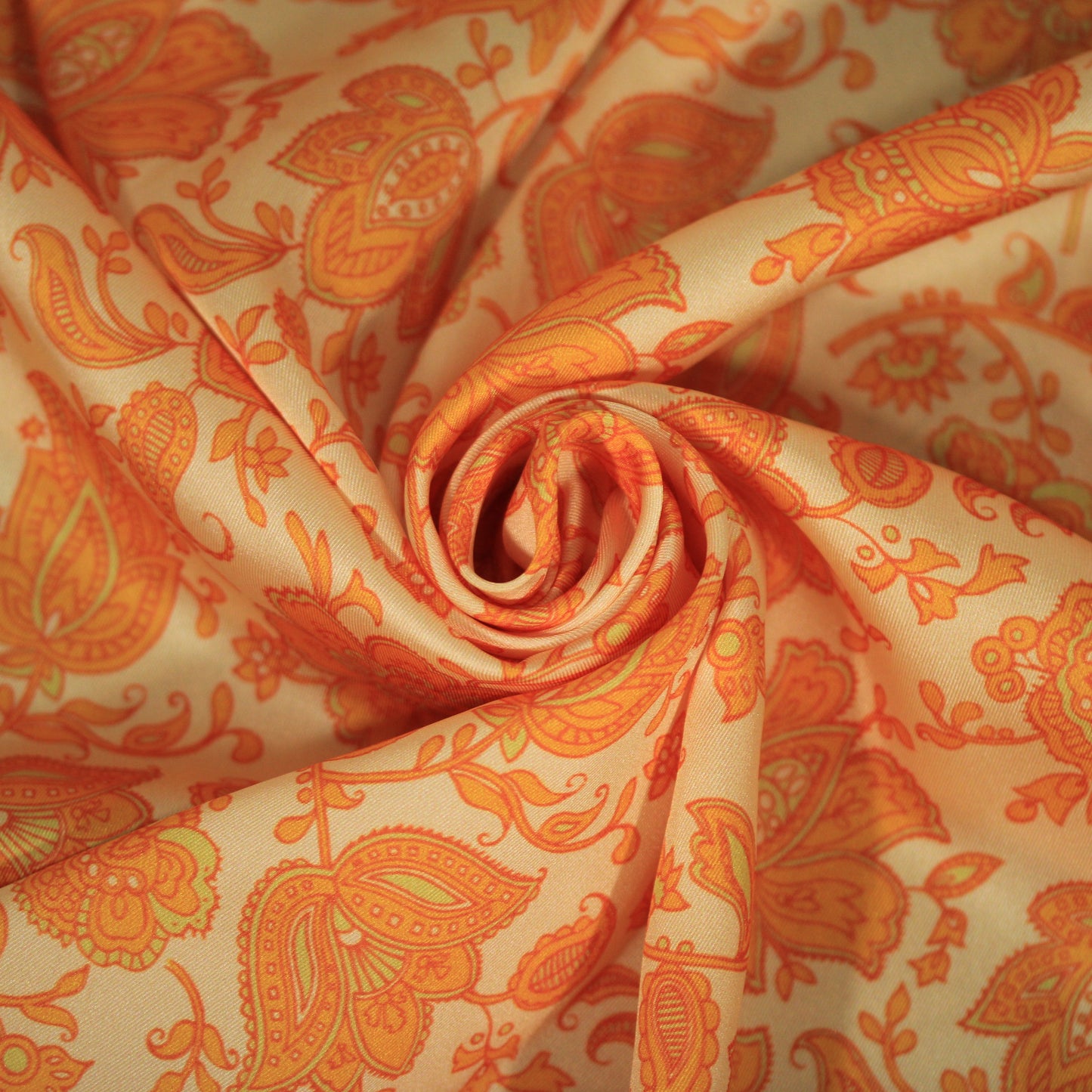 Tissu twill - imprimé fleuri - ton jaune pale et orange - photo 1/5 | So Tissus