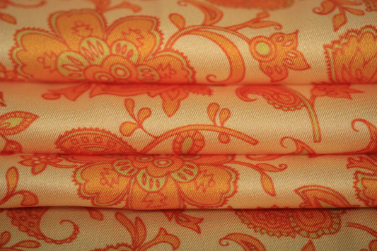 Tissu twill - imprimé fleuri - ton jaune pale et orange - photo 2/5 | So Tissus