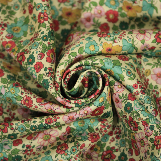 Tissu twill de soie - imprimé fleuri - multicolore - ton bleu, vert et rose - photo 1/4 | So Tissus