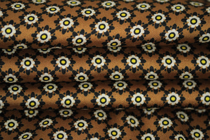 Tissu twill - imprimé fleur géometrique - ton marron, noir, écru et jaune - photo 2/4 | So Tissus