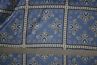 Tissu twill de soie - imprimé cachemire - carré - ton bleu et blanc - photo 5/5 | So Tissus