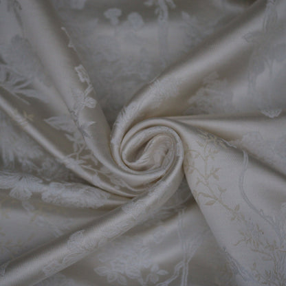 Tissu jacquard de soie - motif fleuri - écru - photo 1/4 | So Tissus