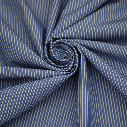 Tissu popeline de coton  prestige - à rayures - blanc et bleu ciel - photo 1/4 | So Tissus
