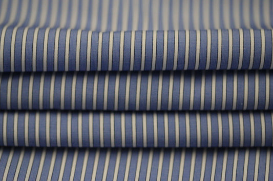 Tissu popeline de coton  prestige - à rayures - blanc et bleu ciel - photo 2/4 | So Tissus