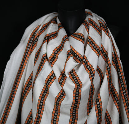 Tissu viscose - à rayures fleuri - blanc, marron et orangé - photo 4/5 | So Tissus