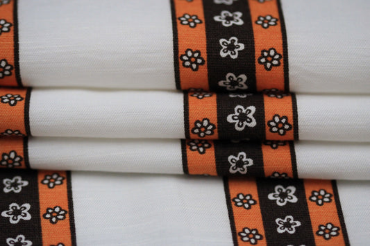 Tissu viscose - à rayures fleuri - blanc, marron et orangé - photo 2/5 | So Tissus