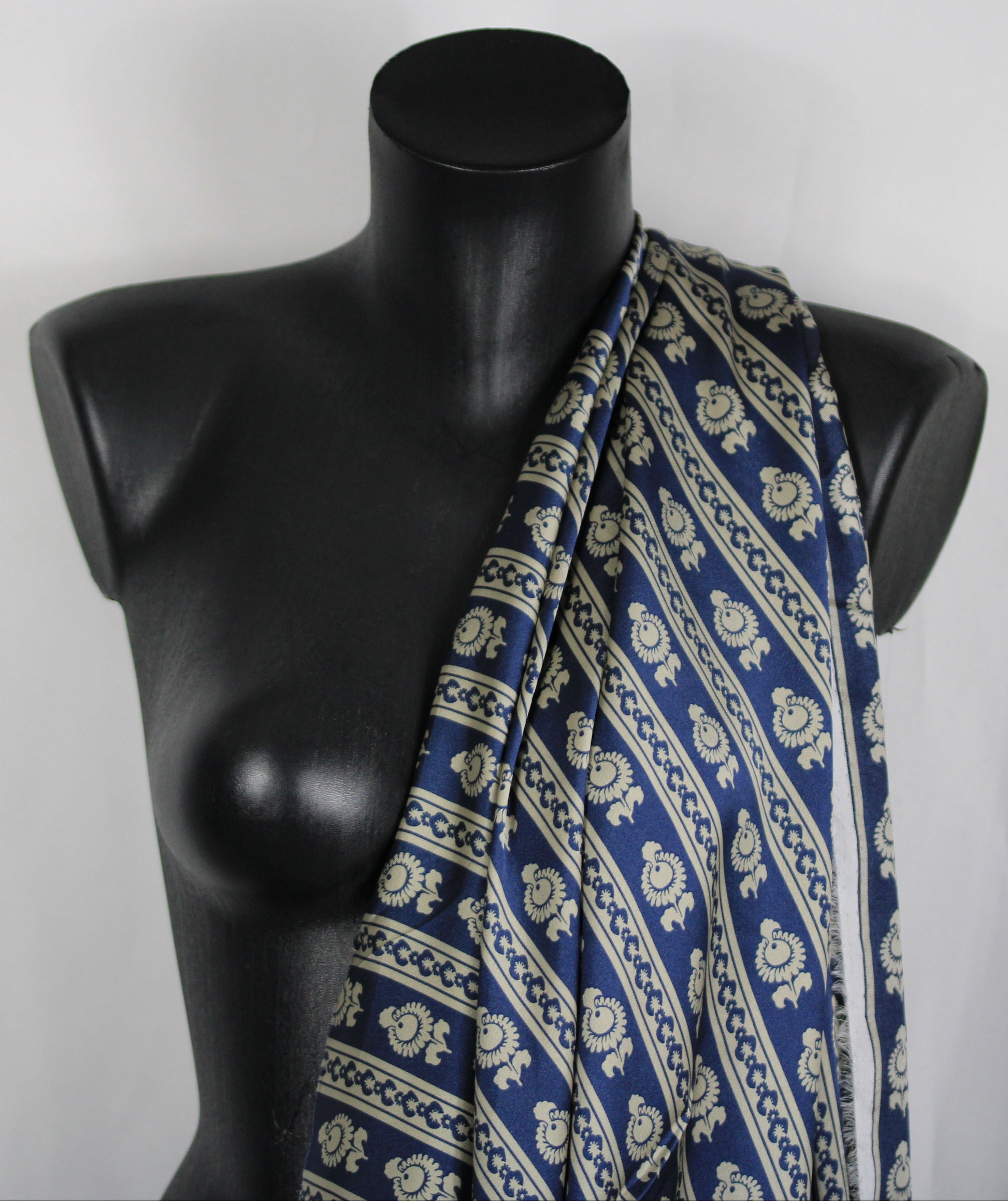 Tissu twill - imprimé linéaire - beige et bleu marine - photo 3/5 | So Tissus