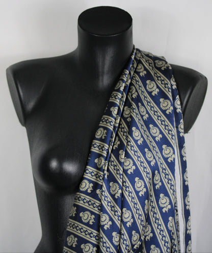 Tissu twill - imprimé linéaire - beige et bleu marine - photo 3/5 | So Tissus