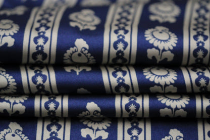 Tissu twill - imprimé linéaire - beige et bleu marine - photo 2/5 | So Tissus