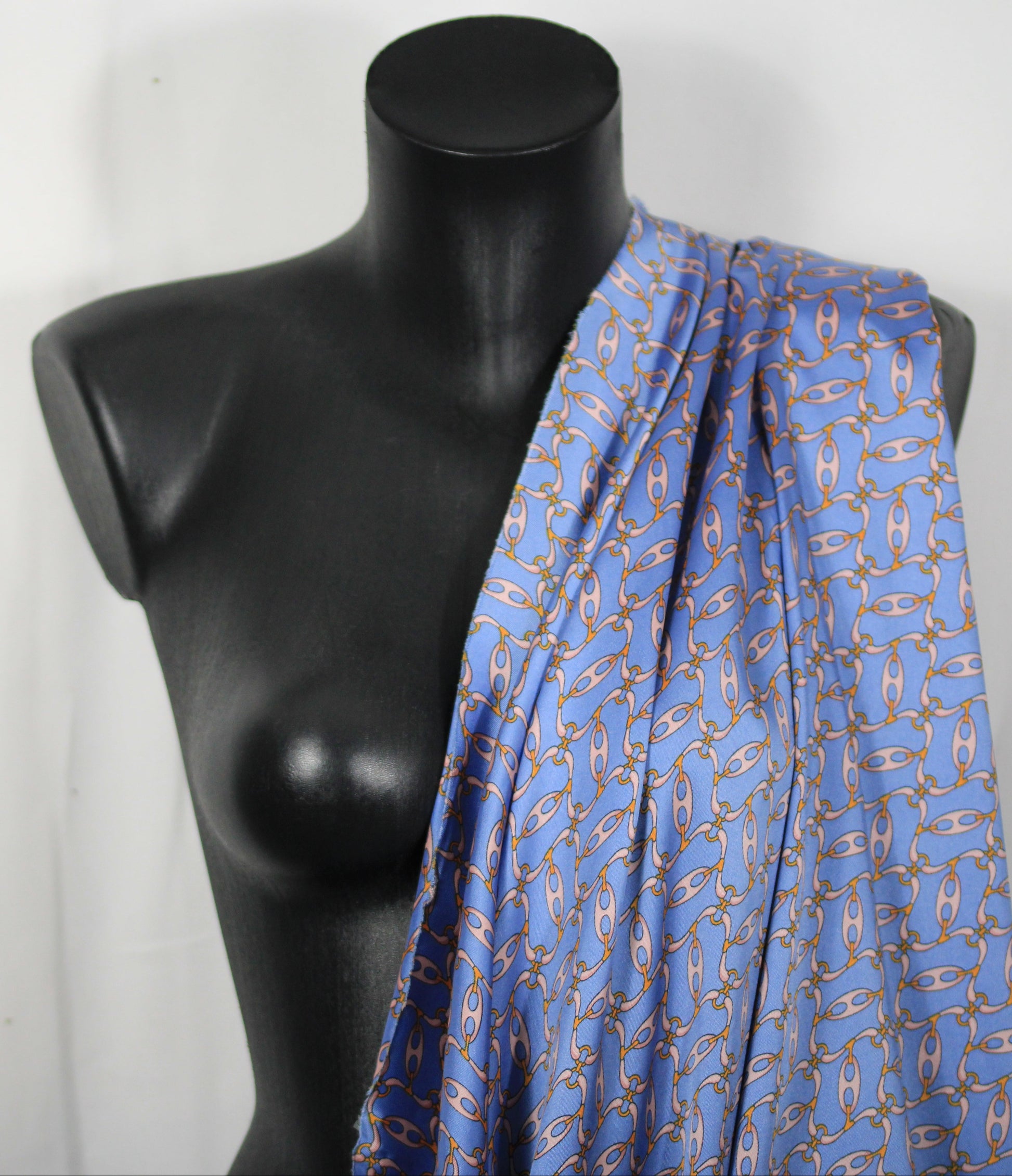 Tissu twill - imprimé chaine - ton bleu et rose - photo 4/5 | So Tissus
