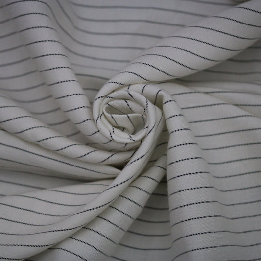 Tissu twill coton et lin -à rayures large - blanc et noir - photo 1/5 | So Tissus