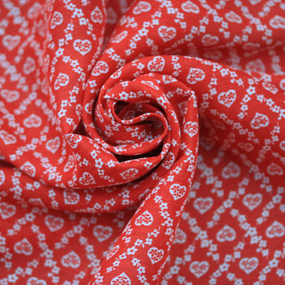 Tissu lin viscose - imprimé coeur fleuri - rouge et blanc - photo 1/5 | So Tissus