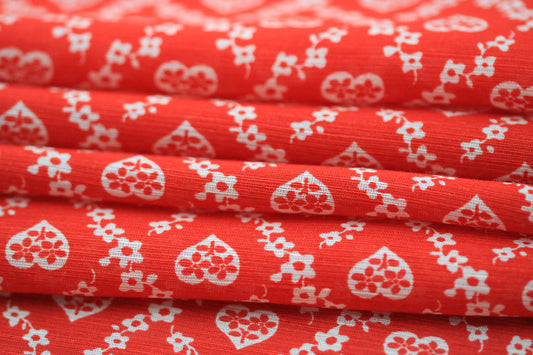 Tissu lin viscose - imprimé coeur fleuri - rouge et blanc - photo 2/5 | So Tissus