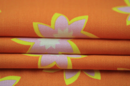 Tissu viscose - imprimé fleur étoilé - orange, rose et jaune - photo 2/5 | So Tissus