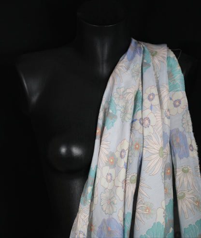 Tissu lin viscose - imprimé fleuri - ton bleu pastel