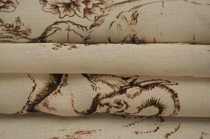Tissu voile coton viscose - imprimé toile de jouy - écru et marron