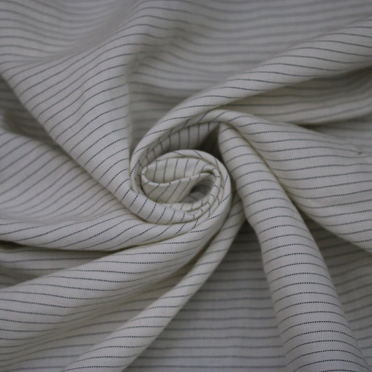 Tissu twill coton et lin -à rayures fines - blanc et noir
