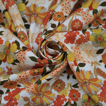 Tissu viscose - imprimé fleuri -  ton orangé