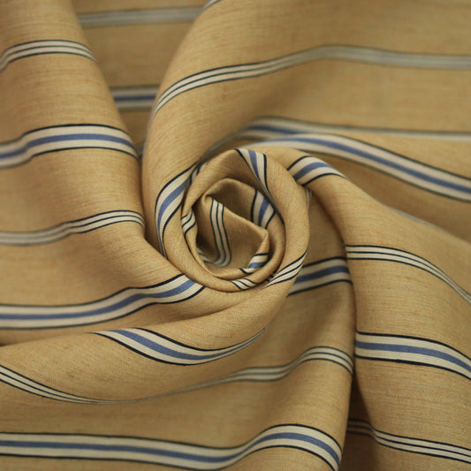 Tissu lin  - à rayures - beige orangé et bleu