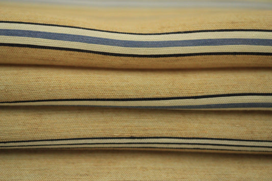 Tissu lin  - à rayures - beige orangé et bleu