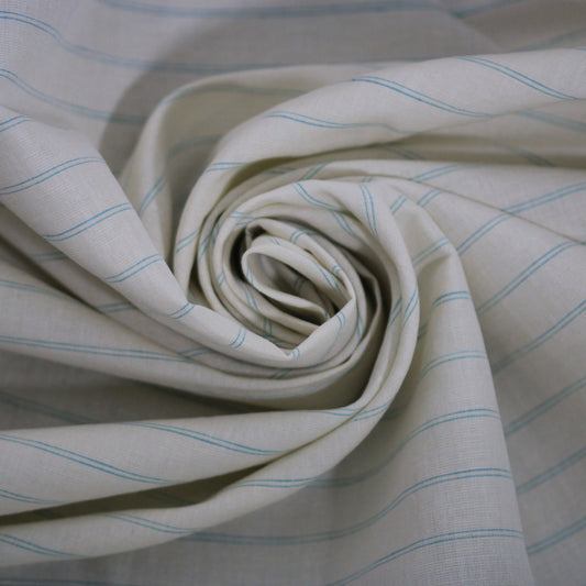 Tissu lin  - à rayures - écru et turquoise