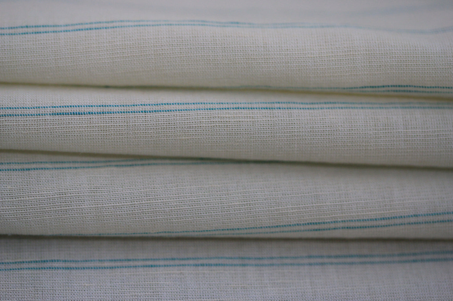 Tissu lin  - à rayures - écru et turquoise