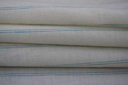 Tissu lin  - à rayures - écru et turquoise