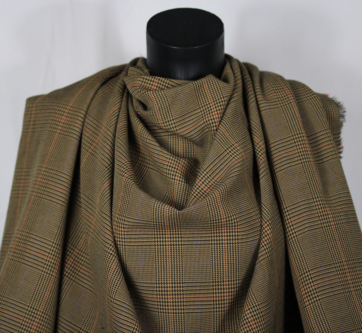 Tissu crêpe de laine - prince de galles - ton beige, marron et noir