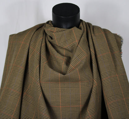 Tissu crêpe de laine - prince de galles - ton beige, marron et noir
