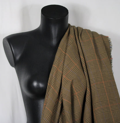 Tissu crêpe de laine - prince de galles - ton beige, marron et noir