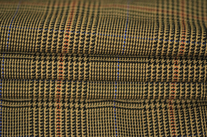 Tissu crêpe de laine - prince de galles - ton beige, marron et noir