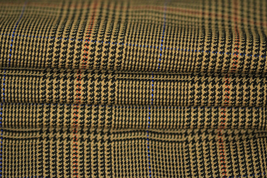 Tissu crêpe de laine - prince de galles - ton beige, marron et noir