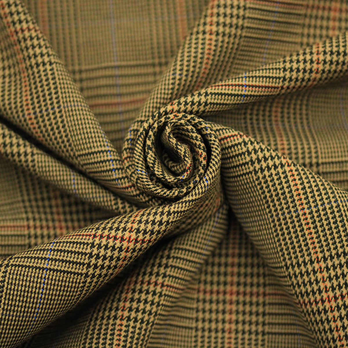 Tissu crêpe de laine - prince de galles - ton beige, marron et noir