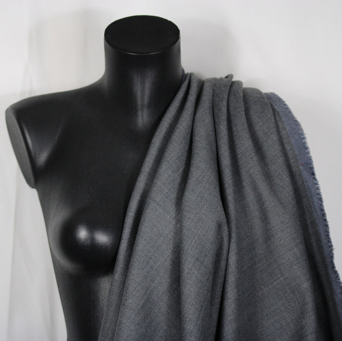Tissu crêpe de laine stretch double face - gris anthracite et gris bleu