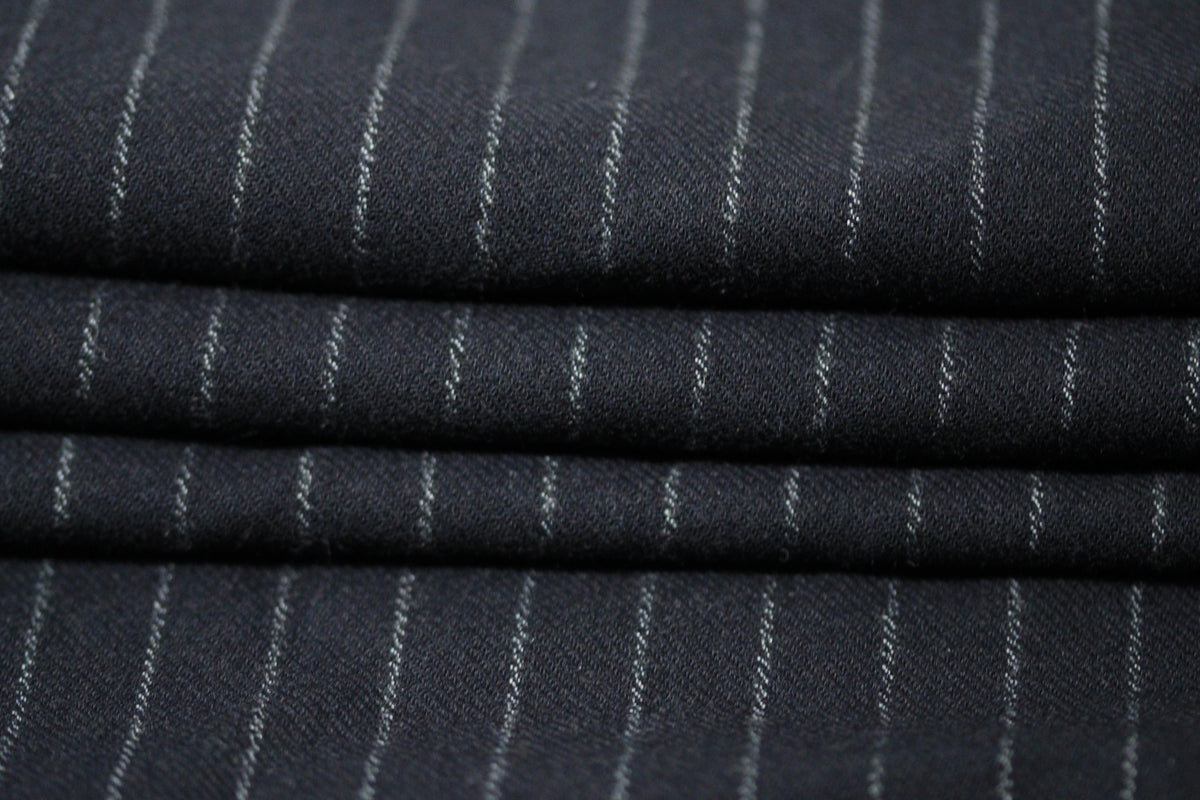 Tissu flanelle de laine - à rayures - bleu marine foncé