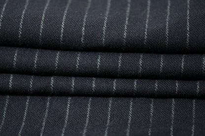 Tissu flanelle de laine - à rayures - bleu marine foncé