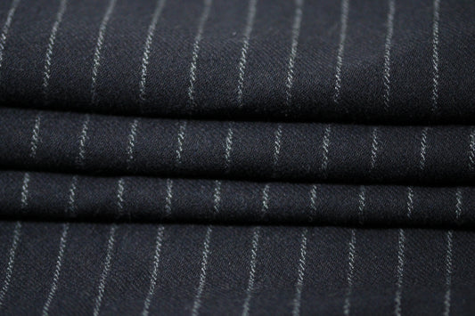 Tissu flanelle de laine - à rayures - bleu marine foncé