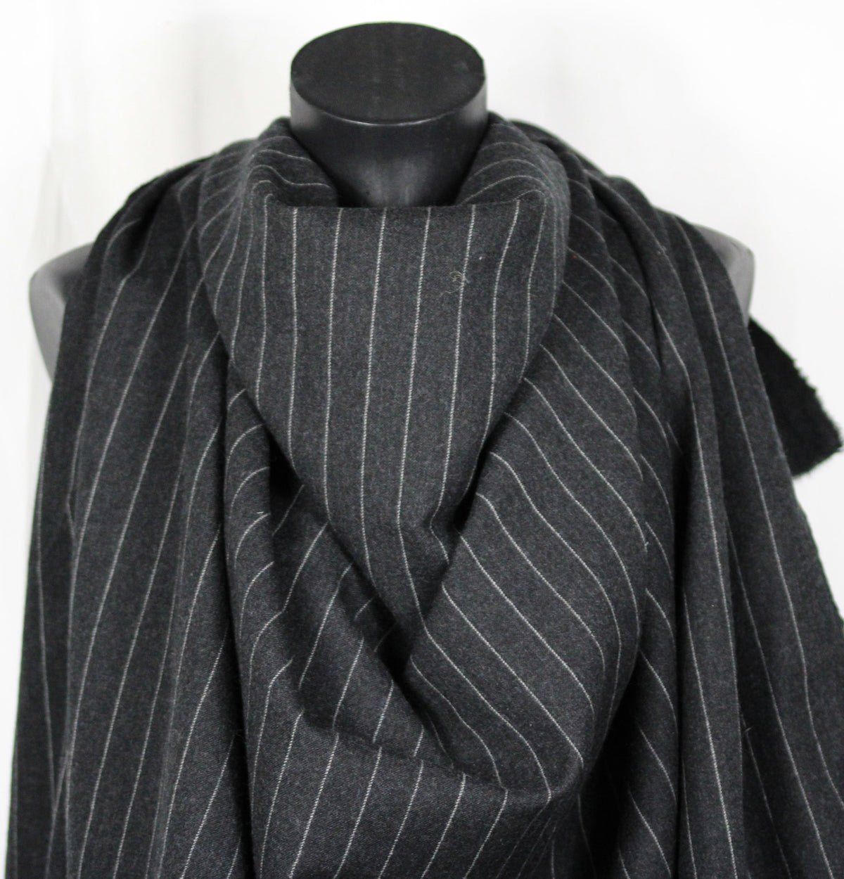 Tissu flanelle de laine - à rayures - gris anthracite