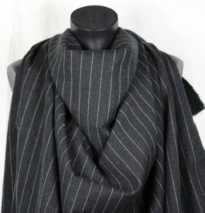 Tissu flanelle de laine - à rayures - gris anthracite