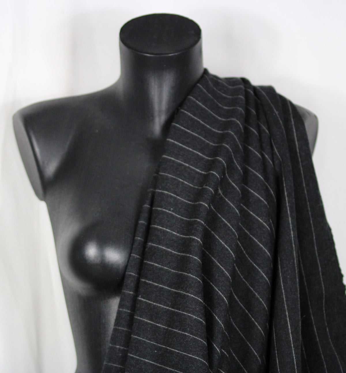 Tissu flanelle de laine - à rayures - gris anthracite